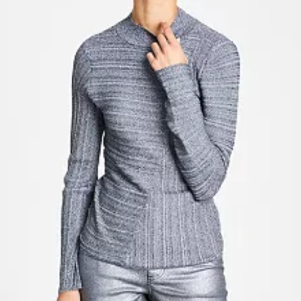 INC International Concepts Gray Mock Neck Long Sleeve Top